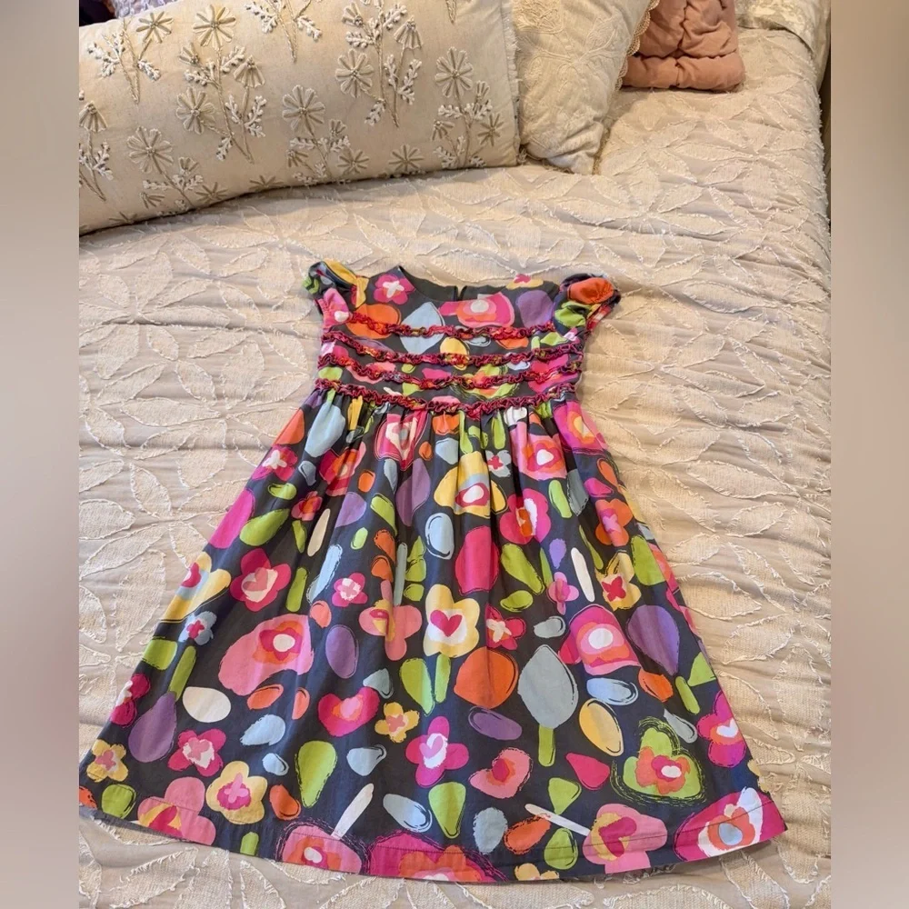 Hanna Andersson Floral Ruffle Dress Girls Size 120 Soft Cotton Spring